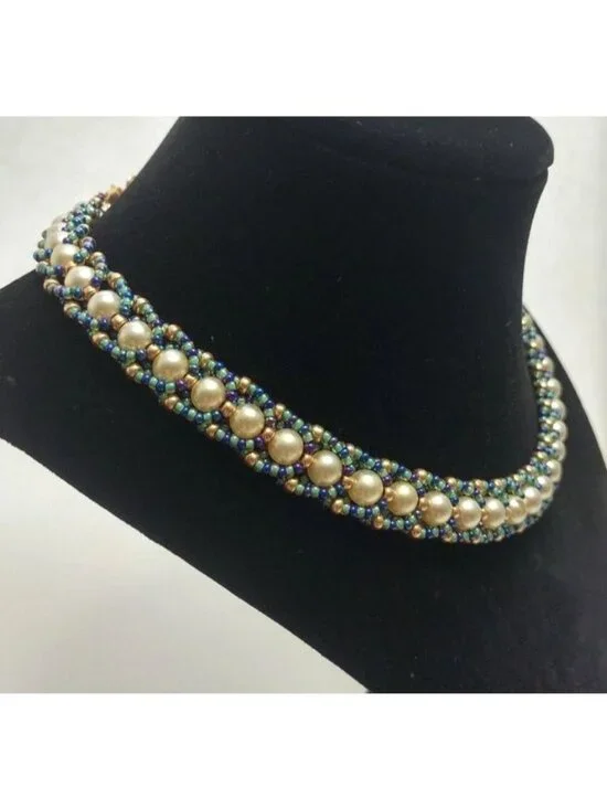 Artisan-Made Necklace Collar Swarovski Crystal Faux Pearls Sterling Silver Clasp - Picture 3 of 7